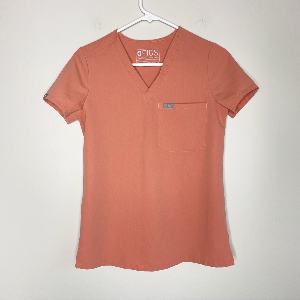 Figs Catarina One Pocket Scrub Top Clay Orange Size XXS